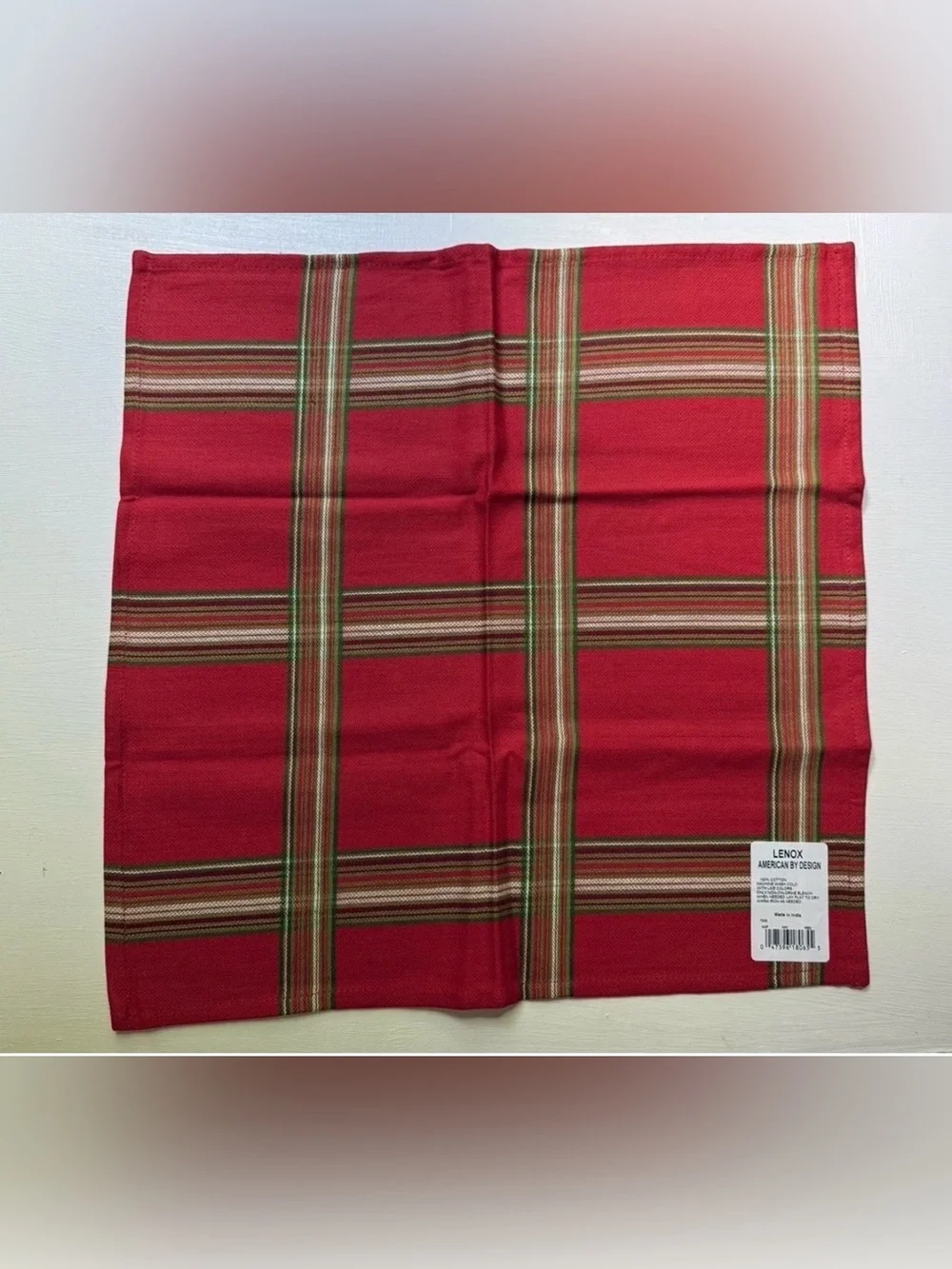 LENOX Holiday Gatherings Red Plaid Set Of (6) DINNER NAPKINS 19” Christmas Decor